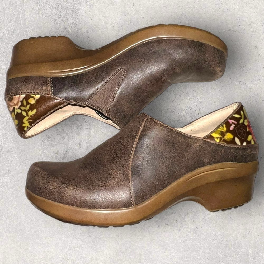 Ariat Women's Brown Mules with Floral Accents